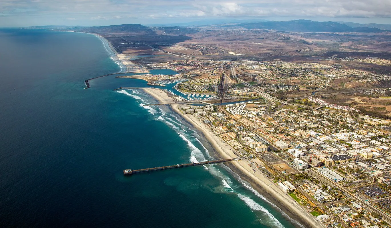 Aerial view of Oceanside, CA along the coast